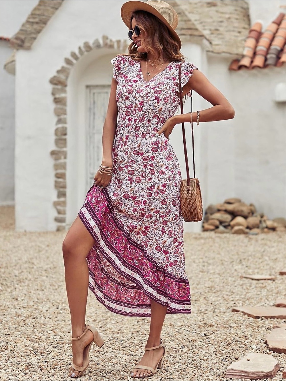PRETTYGARDEN Floral High Low Dress Womens Medium NWT Boho Tiered Ruffle Medium - Picture 6 of 16
